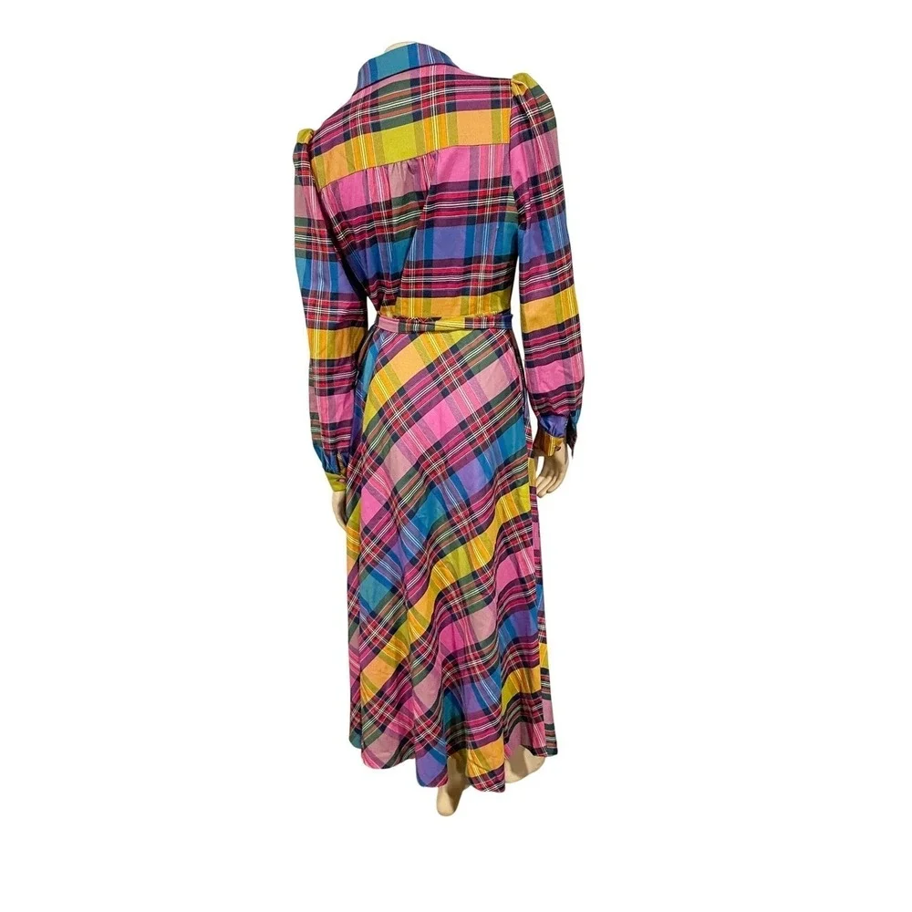 Boden Vivienne Bold Check Button Up Maxi Dress Belted Long Sleeve | Size 8 - Picture 10 of 13